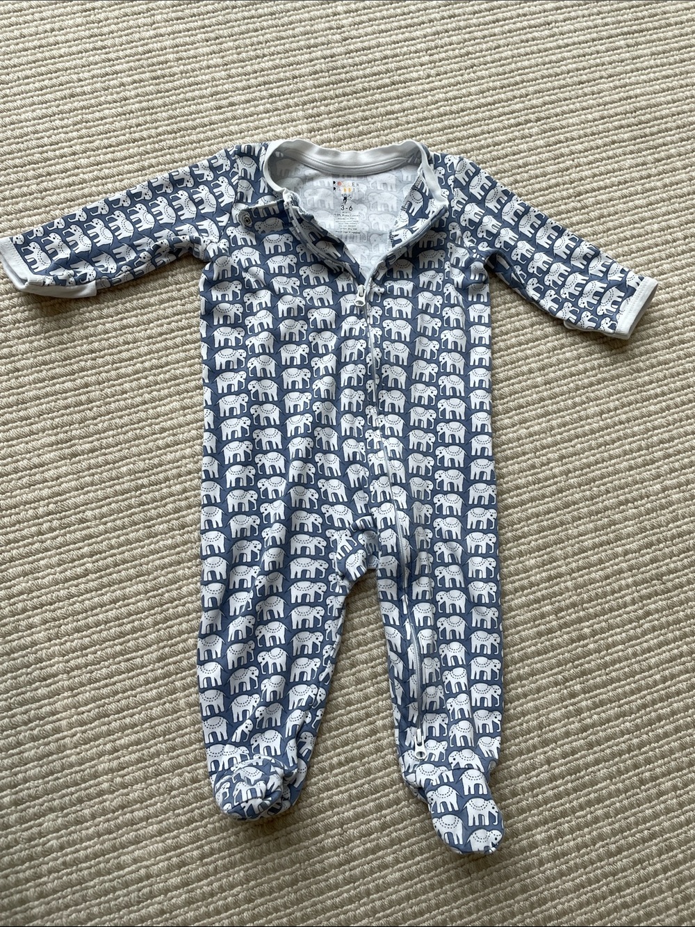 Roller Rabbit Navy and White Elephant Print Footed One-Piece